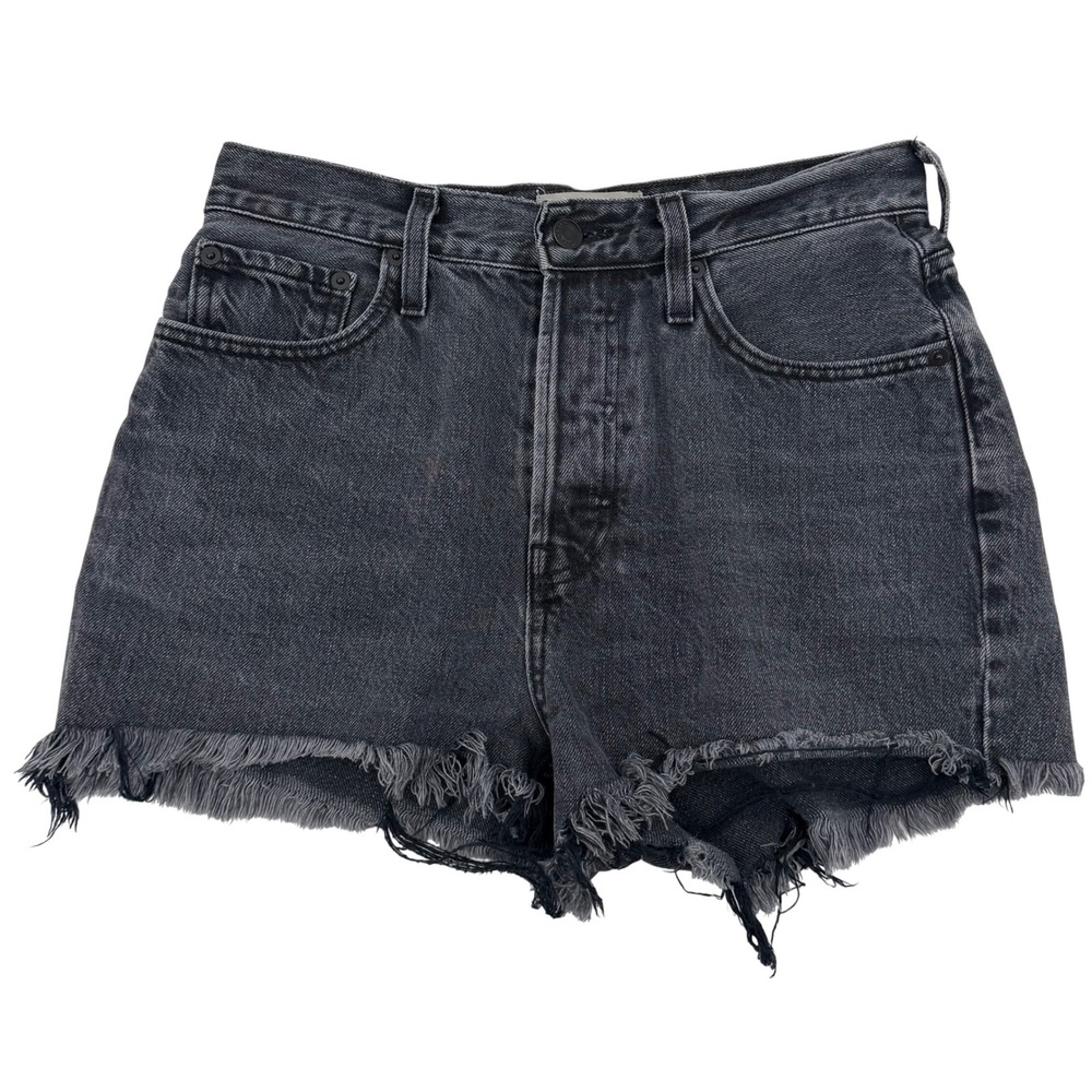 Everlane 90s Cheeky Jean Shorts Womens 28 Black High Rise Frayed Raw‎ Hem Denim